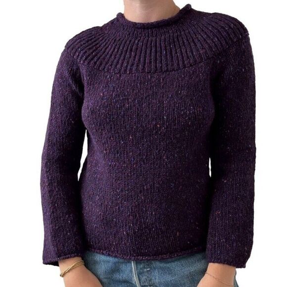 Vintage NWT Fisherman Purple Wool Donegal Fleck Chunky Irish Winter Sweater sz S - Picture 1 of 7